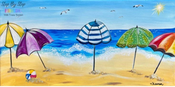 Seaside Parade - Acrylic Tutorial Of Umbrellas On A Beach