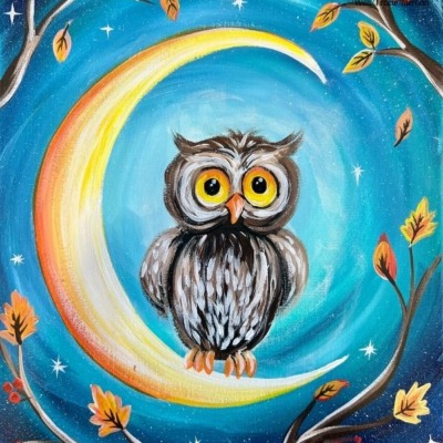 Crescent Night Owl – Acrylic Painting Tutorial