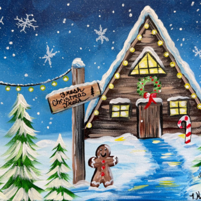 “Fresh Christmas Trees” – A-Frame Christmas Cabin Tree Farm – Acrylic Tutorial