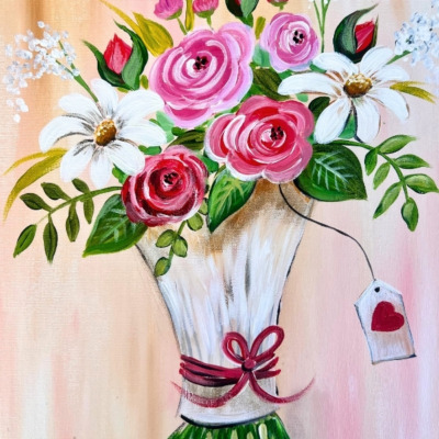 Valentine’s Day Wrapped Bouquet – Acrylic Painting Tutorial