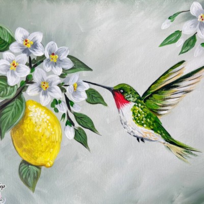 Hummingbird Lemon Blossoms – Acrylic Painting Tutorial + Free Template