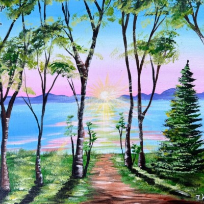 Lakeside Glow – Acrylic Painting Tutorial