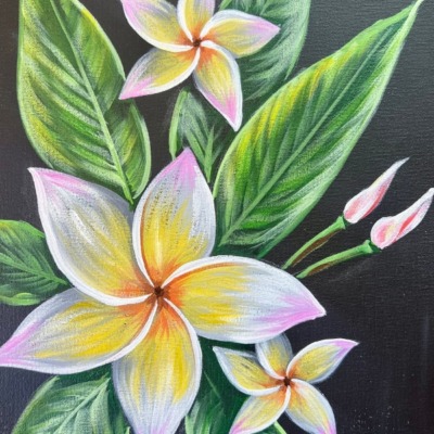 Plumeria Bliss – Acrylic Painting On Black Canvas Tutorial